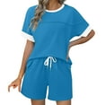 thumbnail image 1 of yievot Womens Summer Two Piece Outfits Short Sets Short Sleeve Lounge Set Crew Neck Top and Shorts Pajamas Casual Outfits, 1 of 6