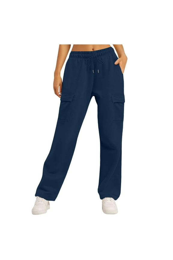 Womens Sweatpants with Pockets, Jogging Pants Open Bottom, Soft Fall Fleece Cargo Sweatpants