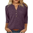 thumbnail image 1 of yievot Womens Tops 3/4 Sleeve Shirts Fall Winter Casual V Neck Button Knit Pullover Lightweight Tunic Blouse, 1 of 6