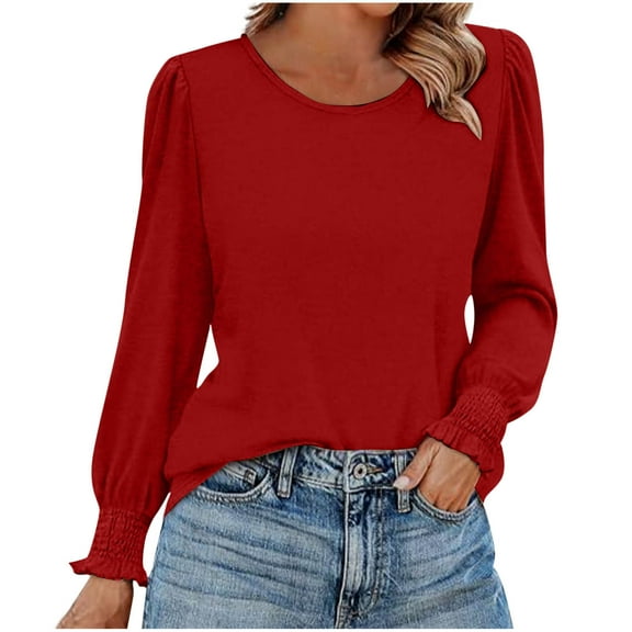 yievot Womens Tops Long Sleeve Fall Shirts Crew Neck Tunic Dressy Casual Blouses