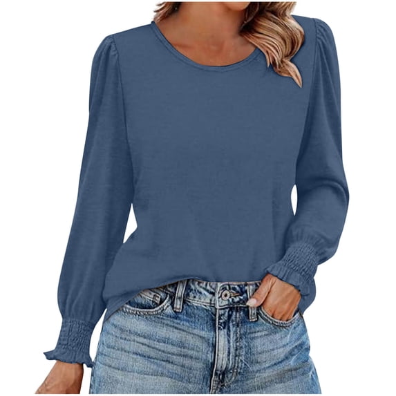 yievot Womens Tops Long Sleeve Fall Shirts Crew Neck Tunic Dressy Casual Blouses