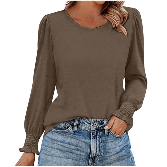 yievot Womens Tops Long Sleeve Fall Shirts Crew Neck Tunic Dressy Casual Blouses