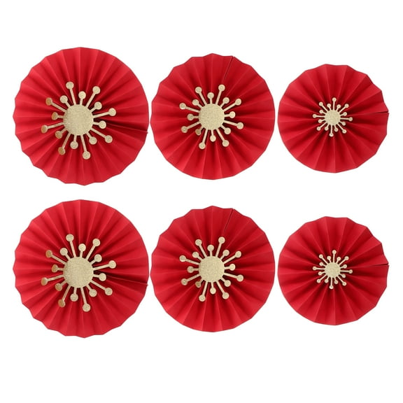 yihongmu 6 Pcs Folding Fans Birthday Party Decorations Flower Paper Baby Red