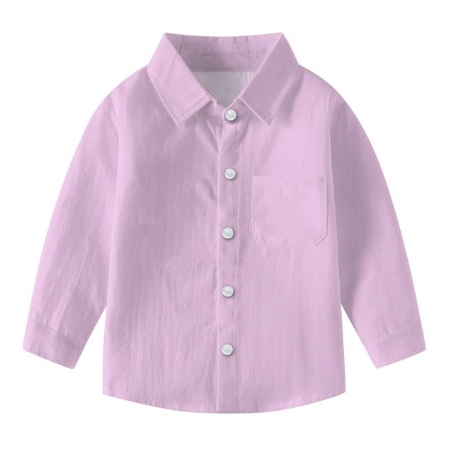 yillto 1-8T Boys Girls Shirt Button down Collared Long Sleeve Solid Color Toddler Kids Shirt Tops