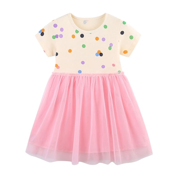 yillto 2-8 Years Girl's Cotton Dress Summer Cute Short Sleeve Crew Neck Casual Skater Sundresses