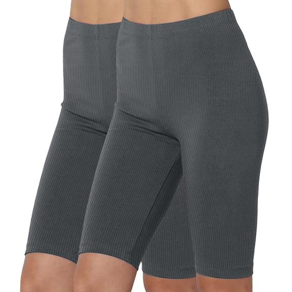 yillto 2 Pack Biker Shorts for Womens Lightweight Ribbed Leggings High Waist Workout Gym AthleticShorts