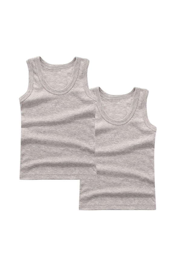 2 Pack Boys Cotton Tank Top Undershirt Kids Basic Solid Color Sleeveless Tshirt for Boy 2-14 Years