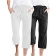 thumbnail image 1 of yillto 2 Pack Capris Pant for Womens Cropped Trousers Cotton Linen Straight Leg Loose Summer Beach Casual Capri Pants, 1 of 7