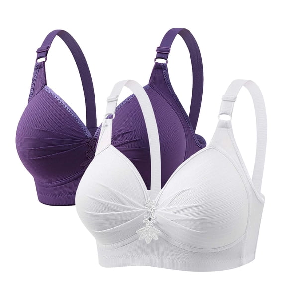 yillto 2 Pack Everyday Bra for Womens V Neck Full Coverage Bralettes Support Adjustable Straps Bras