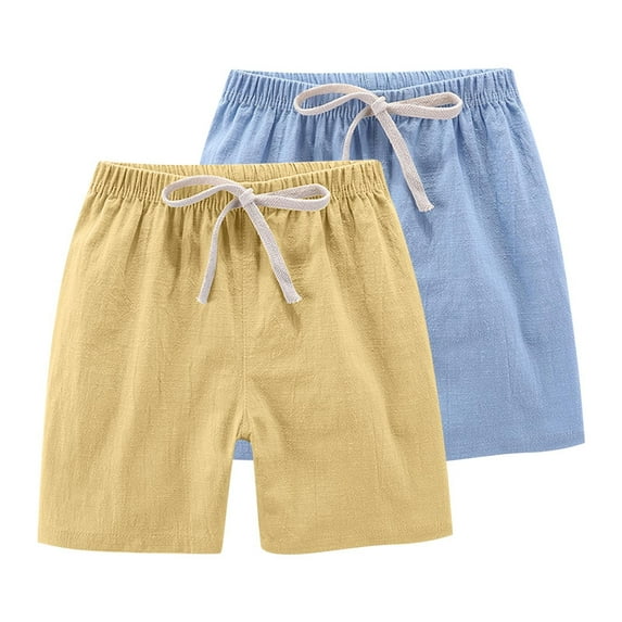 yillto 2 Pack Toddler Kids Shorts Cotton Linen Summer Lightweight Loose Shorts Elastic Waist Casual Clothes