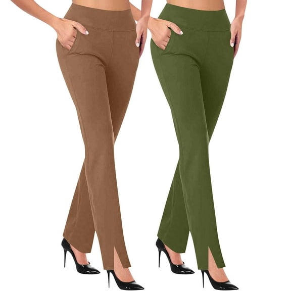 yillto 2 Pack Women Pants Straight Leg High Waist Casual Business Dressy Pant Work Office Trousers