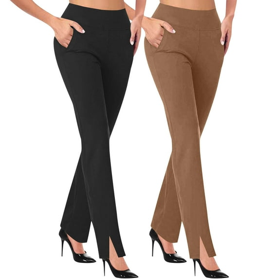 yillto 2 Pack Women Pants Straight Leg High Waist Casual Business Dressy Pant Work Office Trousers
