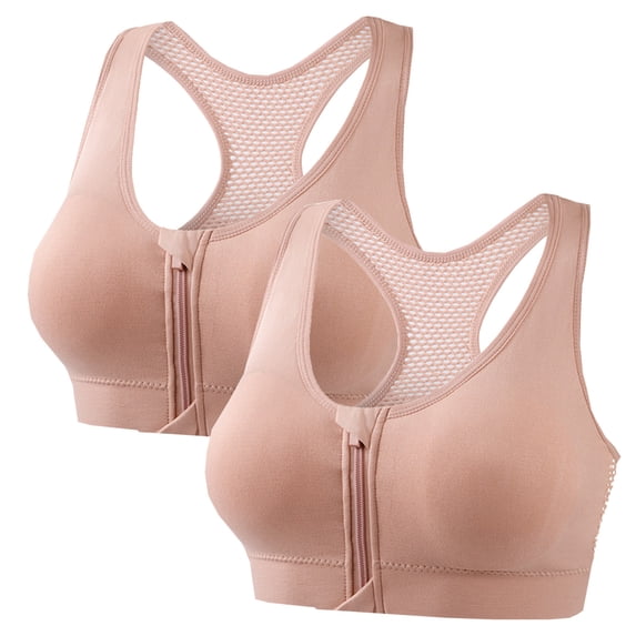 yillto 2 Pack Women's Sports Bra Racerback Zip Front Bras Supportive Workout Athletic Exercise Yoga Outfits