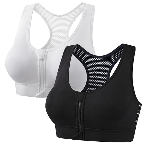 yillto 2 Pack Women's Sports Bra Racerback Zip Front Bras Supportive Workout Athletic Exercise Yoga Outfits