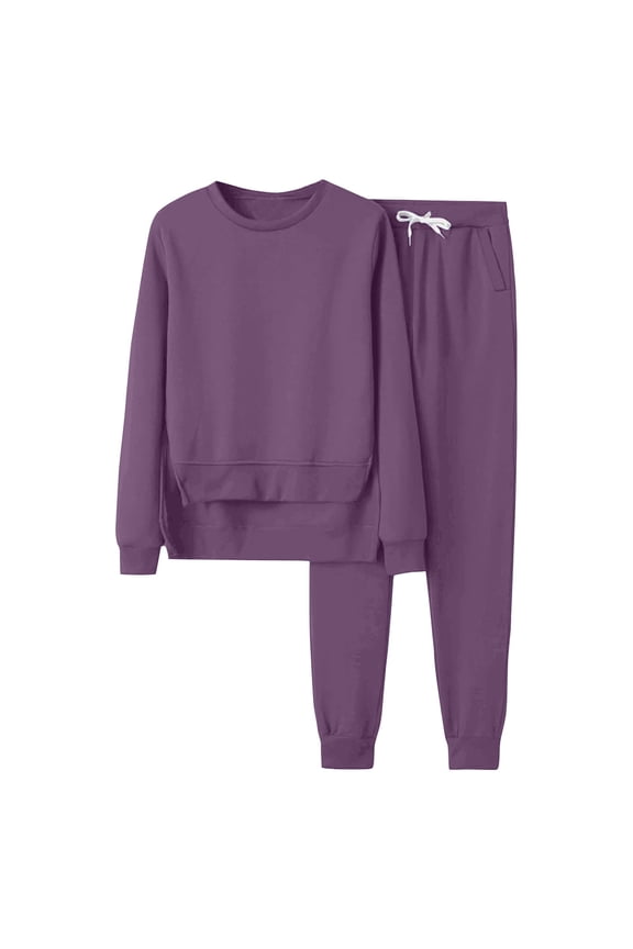 2 Piece Outfit Sweatsuit for Women Crew Neck Long Sleeve Sweatshirt Drawstring Sweatpants Set