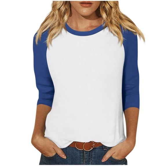 yillto 3/4 Sleeve Plus Size Tunic Tops for Women Elegant Crew Neck Long Sleeve T-Shirt Loose Casual Blouse