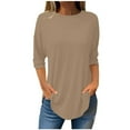 thumbnail image 1 of yillto 3/4 Sleeve Plus Size Tunic Tops for Women Elegant Crew Neck Long Sleeve T-Shirt Loose Casual Blouse, 1 of 4