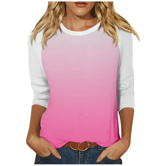 yillto 3/4 Sleeve T-Shirt for Women Casual Printed Crew Neck Tunic Tops Loose Trendy 2024 Summer Tops