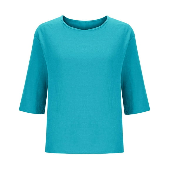 yillto 3/4 Sleeve Tops for Womens Cotton Linen Loose Blouse Crew Neck Spring Summer Casual Vacation Shirt
