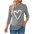 thumbnail image 1 of yillto 3/4 Sleeve for Womens Lightweight Knitted Sweaters Fall Trendy Heart Crewneck Ribbed Tunic Tops, 1 of 7