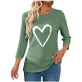 thumbnail image 1 of yillto 3/4 Sleeve for Womens Lightweight Knitted Sweaters Fall Trendy Heart Crewneck Ribbed Tunic Tops, 1 of 7