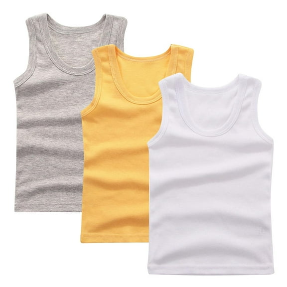yillto 3 Pack Boys Cotton Tank Top Undershirt Kids Basic Solid Color Sleeveless Tshirt for Boy 2-14 Years