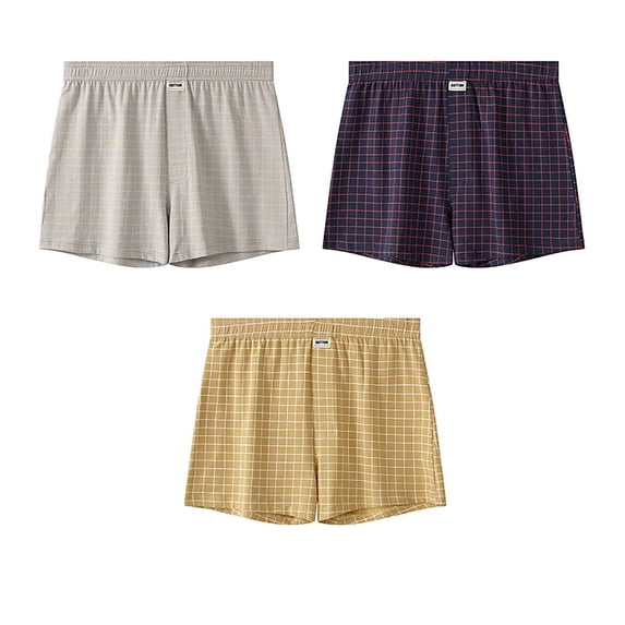 yillto 3 Pack Men's Big and Tall Cotton Boxer Elastic Waist Comfy Breathable Underwear Plaid Pjs Shorts