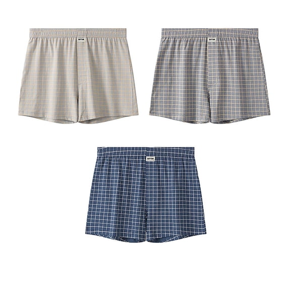 yillto 3 Pack Men's Big and Tall Cotton Boxer Elastic Waist Comfy Breathable Underwear Plaid Pjs Shorts