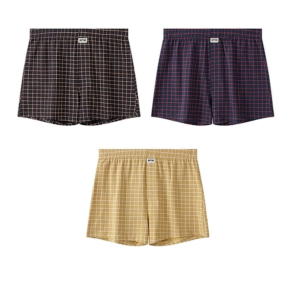 yillto 3 Pack Men's Big and Tall Cotton Boxer Elastic Waist Comfy Breathable Underwear Plaid Pjs Shorts