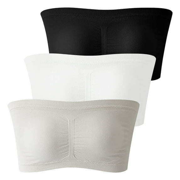 yillto 3 Pack Women Plus Size Bandeau Bra Padded Strapless Bralette Bras Seamless Stretchy Tube Tops