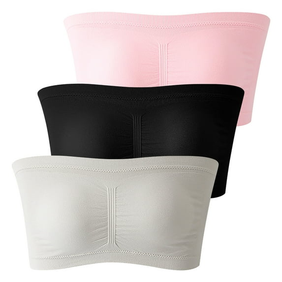 yillto 3 Pack Women Plus Size Bandeau Bra Padded Strapless Bralette Bras Seamless Stretchy Tube Tops