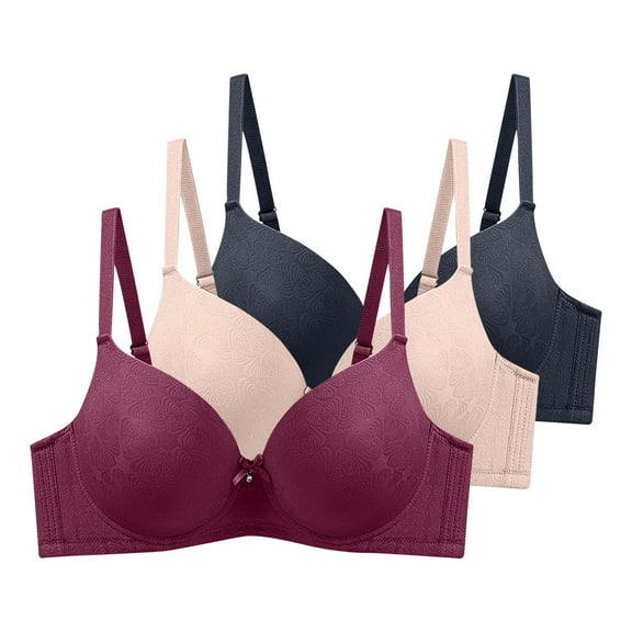 yillto 3 Pack Womens Plus Size Full Coverage Push up Bras with Supportive V Neck Adjustable Strap Bralettes