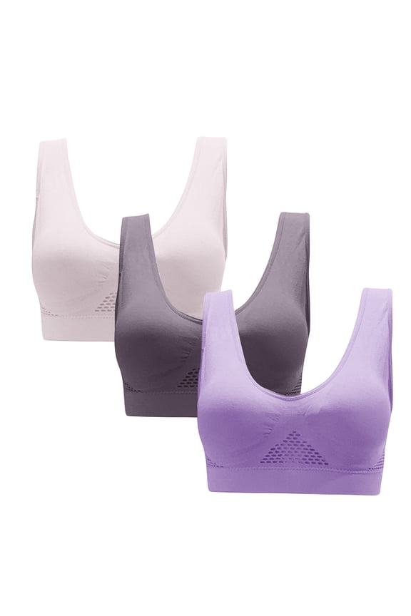 3 Pack Womens Plus Size Sport Bra Wireless Padded Workout Yoga Gym Running Support Tanks Bras