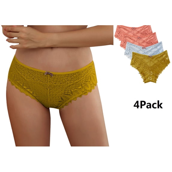 yillto 4 Pack High Waisted Lace Thong for Women Plus Size Breathable Underwear Thongs Panties S-5XL