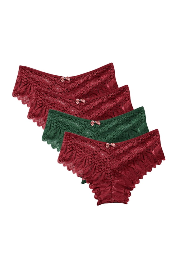 4 Pack High Waisted Lace Thong for Women Plus Size Breathable Underwear Thongs Panties S-5XL