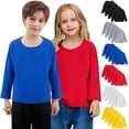 thumbnail image 1 of yillto 4 Pack Kids Shirt Long Sleeve Tops Crew Neck Basic Shirts Solid Color Loose Tshirt 1-11 Years, 1 of 7