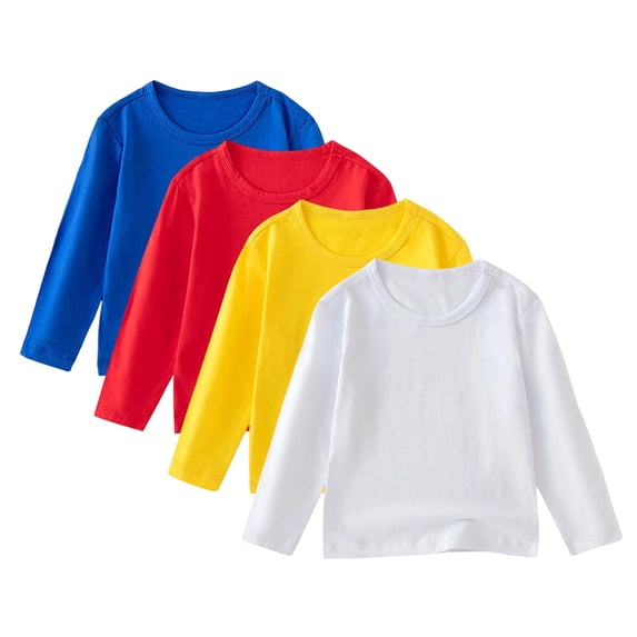 yillto 4 Pack Kids Shirts Long Sleeve Tops Girls' Soft T Shirts Boys Basic Crewneck Loose Tees 1-11 Years