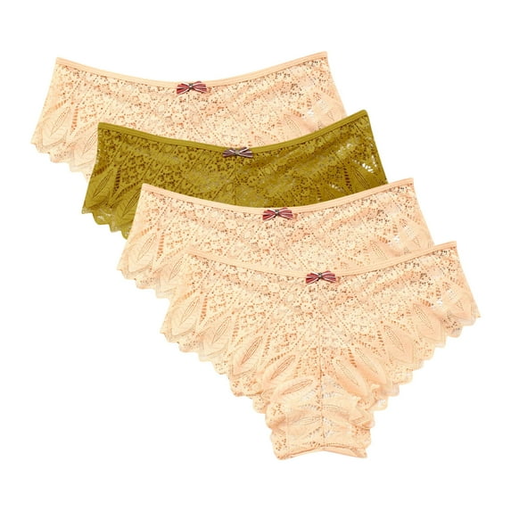yillto 4 Pack Women Lace Thongs Panties Ladies High Waisted Lace Breathable Thong Underwear S-5XL