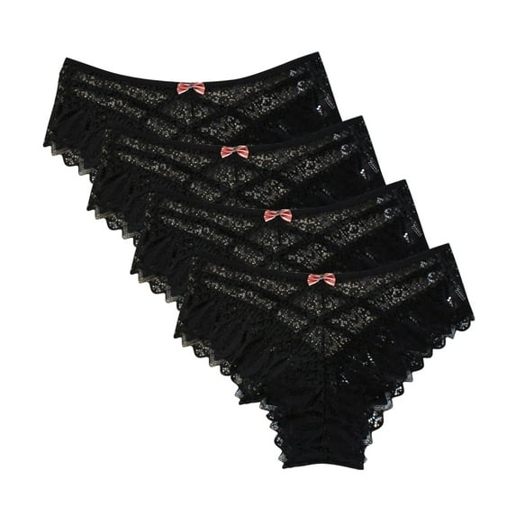 yillto 4 Pack Womens Plus Size Lace Thongs High Waist Breathable Panties Ladies No Show Underwear
