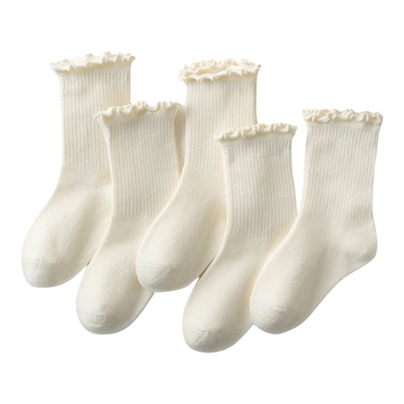 yillto 5 Pack Girls Cotton Socks Ruffle High Crew Summer Socks Causal Dress Sock for Toddler Kids
