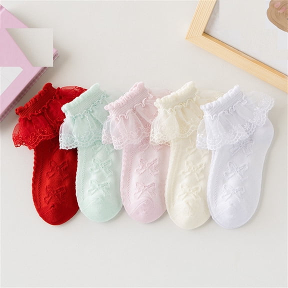 yillto 5 Pack Girls Sock Cute Printed Graphic Cotton Crew Ruffle Hem Ankle Sock for Kids 7-13 Years