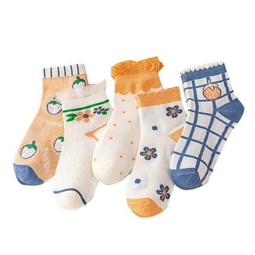 yillto 5 Pack Girls Sock Cute Printed Graphic Cotton Crew Ruffle Hem Ankle Sock for Kids 7-13 Years