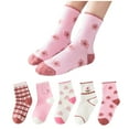 thumbnail image 1 of yillto 5 Pack Girls Sock Cute Printed Graphic Cotton Crew Ruffle Hem Ankle Sock for Kids 7-13 Years, 1 of 3