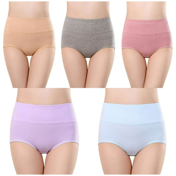 yillto 5 Pack Women Cotton Briefs Plus Size Seamless Soft High Waist Stretchy Full Coverge Underwear