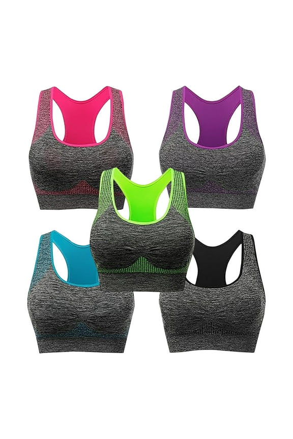 5 Pack Women's Seamless Racerback Sports Bra Wireless Support Yoga Gym Workout Athletic Bras