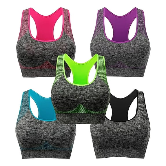 yillto 5 Pack Women's Seamless Racerback Sports Bra Wireless Support Yoga Gym Workout Athletic Bras