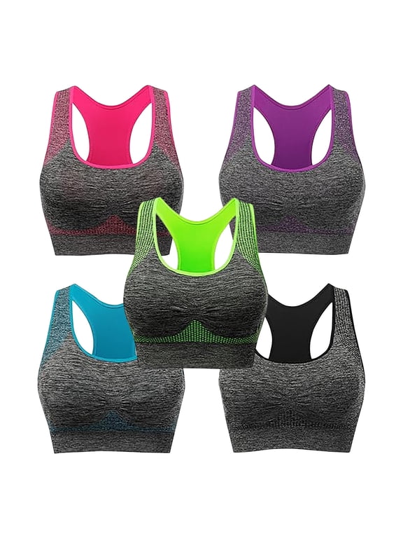 5 Pack Women's Seamless Racerback Sports Bra Wireless Support Yoga Gym Workout Athletic Bras