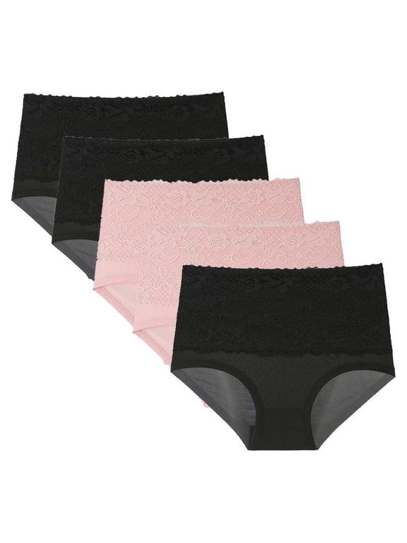 5 Pack Womens Briefs Plus Size High Waist Full Coverage Underwear Ladies Panties Underpants
