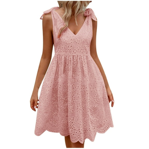 yillto A-Line Dresses for Women Cute Cotton Sleeveless V Neck Dress Loose Casual Beach Vacation Dresses