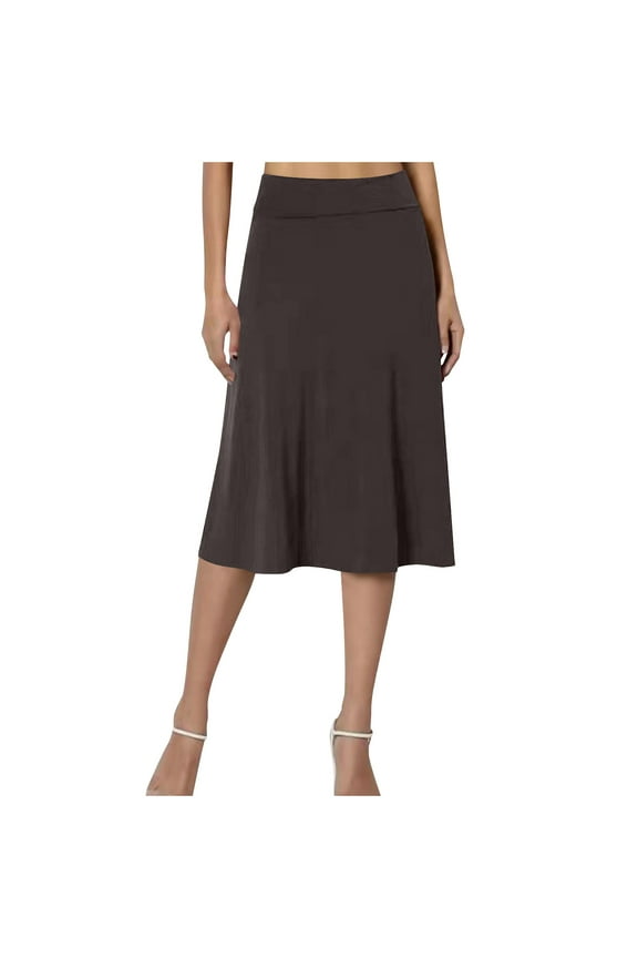 A Line Skirts for Women High Waist Knee Length Casual Flared Flowy Lounge Midi Skirt Outfits